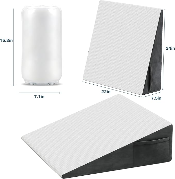 Bed Wedge Pillow for Sleeping, 7.5" Triangle Pillow Wedge for Post Surgery, Memory Foam Wedge Pillows for Seniors/Adults, Sleeping Wedge for Back Pain Relief, Heartburn, Acid Reflux