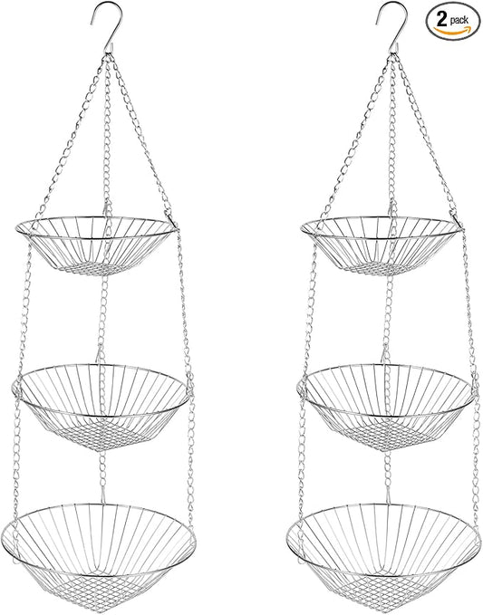 3-Tier Kitchen Wire Storage Basket Hanging Fruit Storage 2 Pack