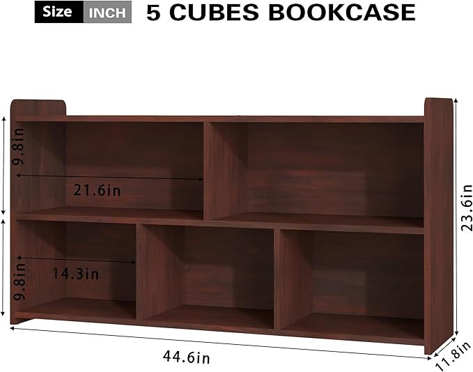 Book Shelf, 5 Cubes Storage Organizer, Open Bookshelf Wooden Bookcase, Freestanding Cherry Bookshelf Cube Shelf for Bedroom, Living Room