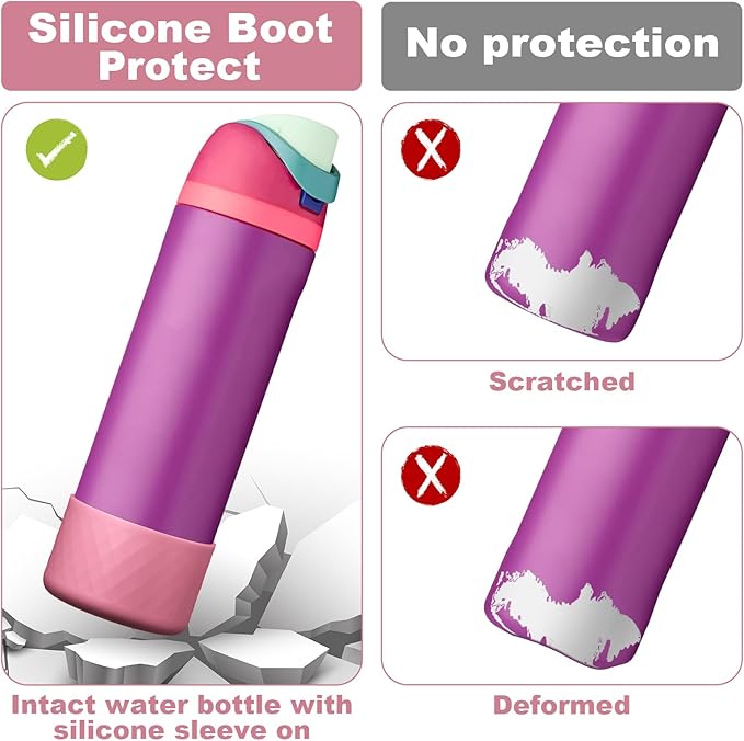 2PCS Silicone Water Bottle Boot for Owala 24oz 32oz 40oz, Anti-Slip Protective Sleeve Bottom Bumper Protector for FreeSip, Twist, and Flip Stainless Steel Water Bottles