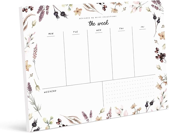 Bliss Collections Weekly Planning Pad, To Do List Notebook - Undated Tear-Off Sheets Notepad - Work Calendar, Organizer, Scheduler for Goals, Tasks - Shade Garden, 8.5" x 11", 50 Sheets