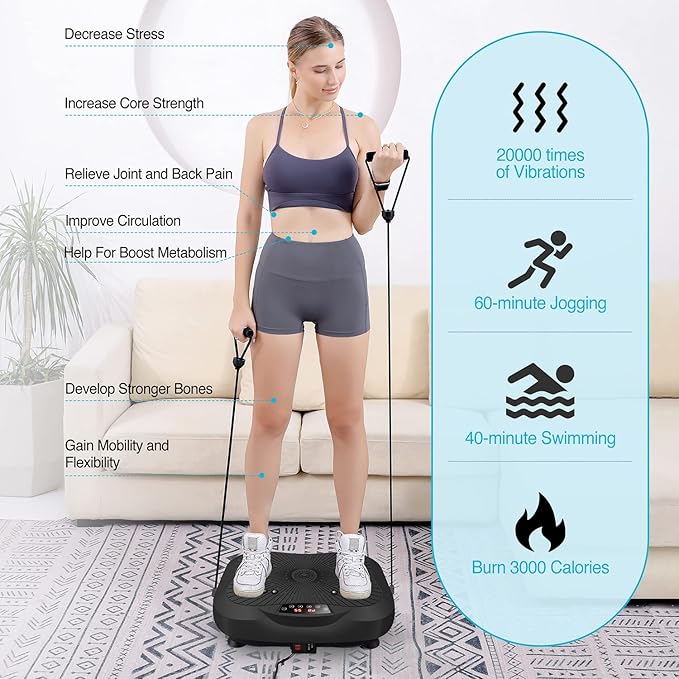 AXV Vibration Plate Exercise Machine Whole Body Workout Vibrate Fitness Platform Lymphatic Drainage Machine for Weight Loss Shaping Toning Wellness Home Gyms Workout