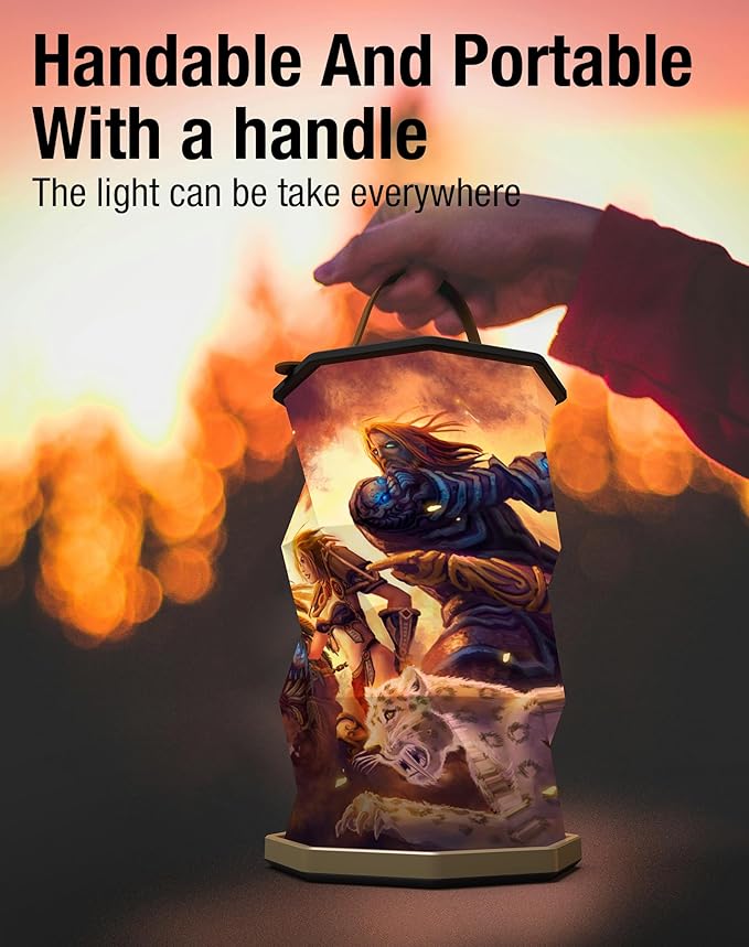 Battery Operated Lamp with Handle, Rotating Folding Lamp, Warcraft Portable Light, Folding Paper Lantern for Home, Office, Living Room