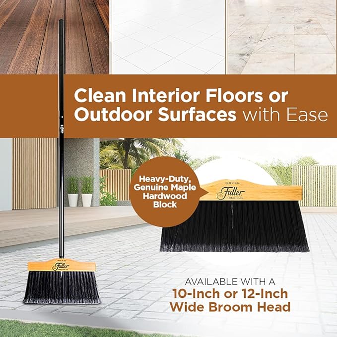 10” Upright Broom with 2 Piece Black Steel Threaded Handle