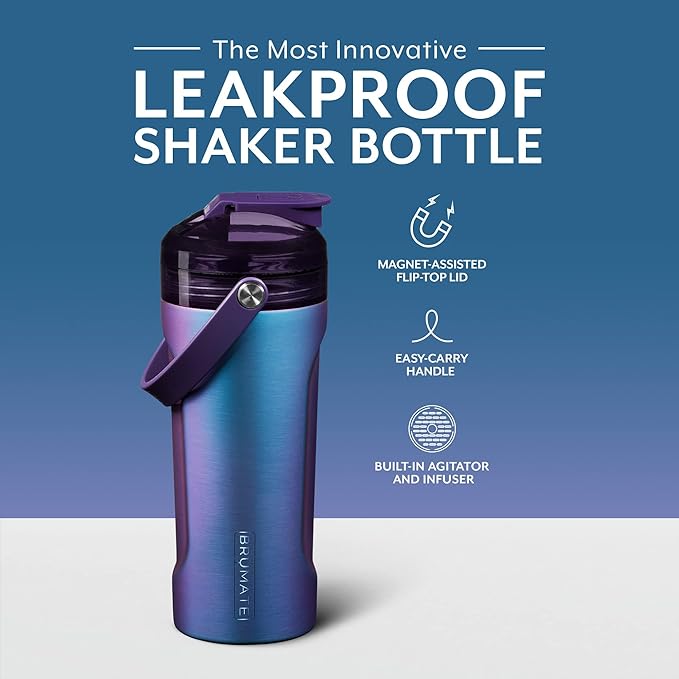 BrüMate MultiShaker Blender Shaker Bottle | 100% Leakproof Insulated Stainless Steel Shaker Bottle | Protein Shaker Bottle, and Pre Workout Bottle for the Gym | 26oz (Dark Aura)