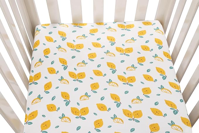 Bassinet Sheets Compatible with Graco Pack ‘n-Play Dome LX Bassinet (not Playard), 2 Pack, 100% Jersey Knit Cotton 190GSM, Ultra Soft Breathable, Lemon and Strawberry