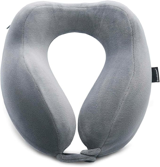 Brookstone Contoured Memory Foam Head and Neck Travel Pillow Ergonomic and Lightweight, Dark Grey