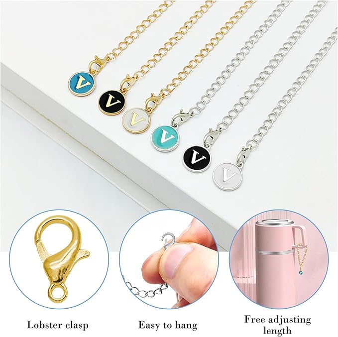 6PCS Letter Charm Accessories for Stanley Cup, Name ID Letter Handle Charm for Stanley Handle Identification Letter Pendant Handle Decoration for Stanley Tumbler Charms (Letter V)