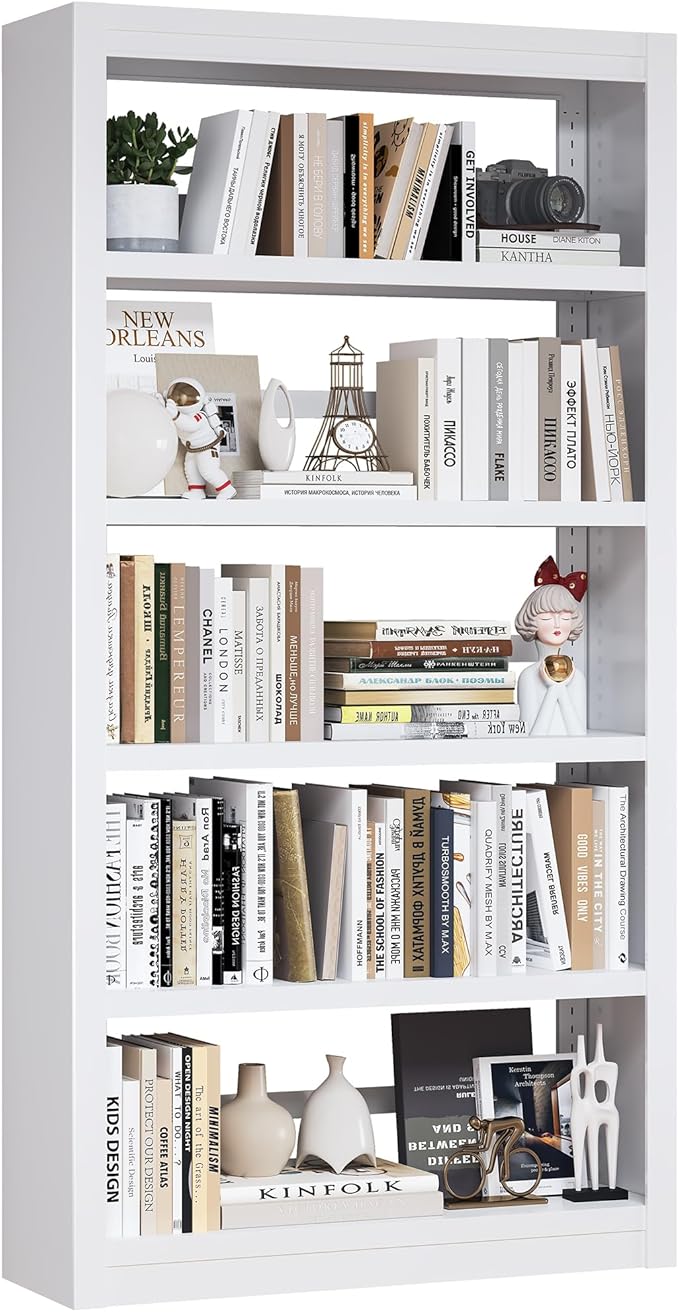 Bookshelf, 5 Tier Bookshelf with Adjustable Shelves, 69" H Tall Bookcase, Metal Bookshelves and Heavy Duty Bookcases for Living Rooms, Home Offices, Library, 10 Minutes Assemble