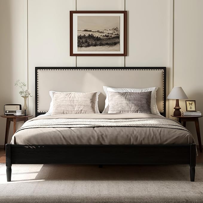 100% Solid Oak Round Side Table, Small Bedside Table for Small Spaces, Living Room End Table with Stable Frame, Modern Nightstand for Bedroom Couch, (Walnut, 17.71" D x 19.68" H)