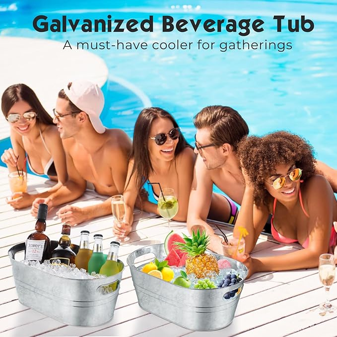4 Pack Metal Ice Bucket, Galvanized Tub Ice Buckets For Parties, 4 Gallon Large Ice Bucket, With 2 Ice Bucket & 2 Tongs Cooler Bucket, For Festive Party Drink Cocktail Bar Champagne Bottle Bucket