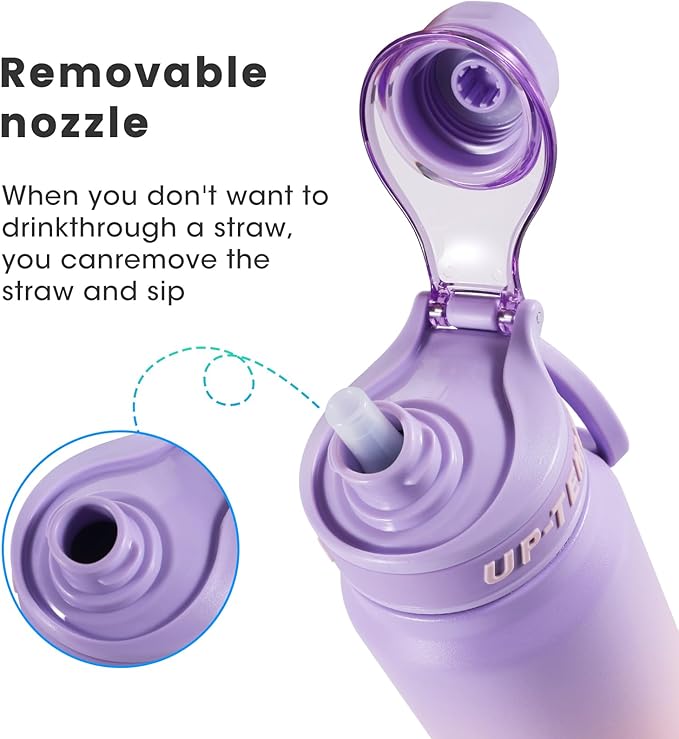 28oz Sports Water Bottle with Straw, Stainless Steel Vacuum Insulated Cooling Water Bottle, Leak Proof Metal Water Bottle, Double Insulated, Suitable for Sports, Gym and Travel (Purple & Pink)