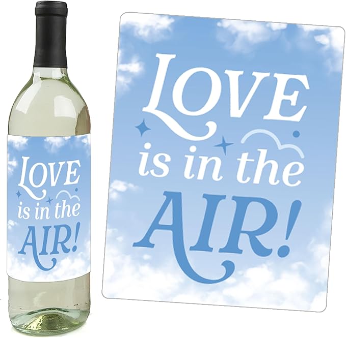 Big Dot of Happiness On Cloud 9 - Bridal or Bachelorette Party Decorations for Women and Men - Wine Bottle Label Stickers - Set of 4