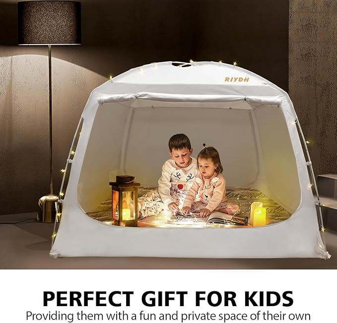 Bed Tent Bed Canopy Twin Size for Adult and Kids - Portable Sleeping Tents Indoor Dream Tents 70% Blackout with String Light 3 Doors Breathable Privacy Space Tents