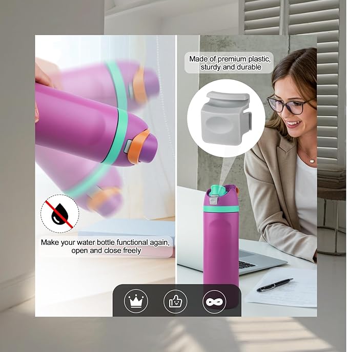 4pcs Replacement Stopper & Button Compatible with Owala FreeSip, Water Bottle Top Lid Replacement Parts for Owala 19/24/32/40oz BPA-Free Seal Bottle Cap Mouth Stopper Gasket Silicone Plug Accessories