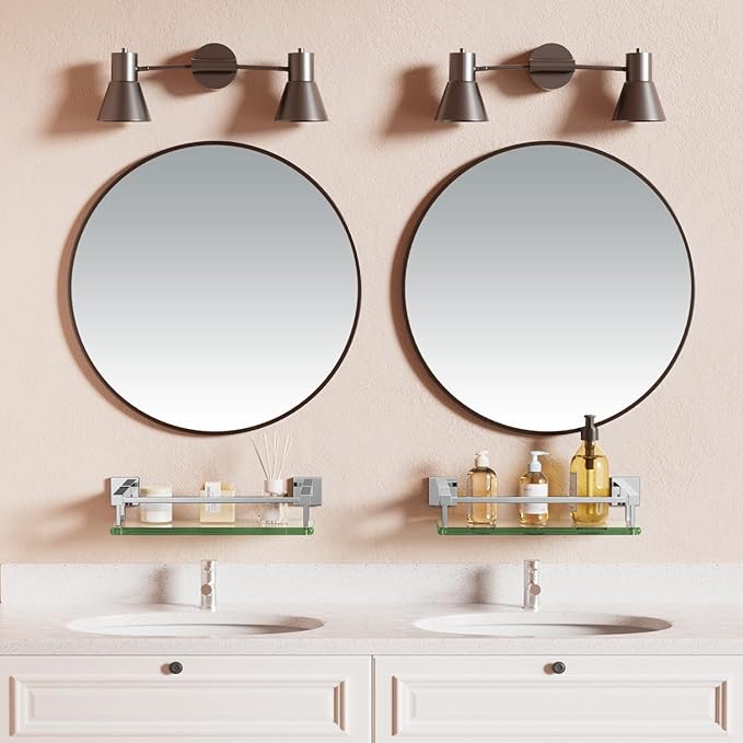 Alise Bathroom Glass Shelf with Stainless Steel Railing, Polished Chrome Small Tempered Glass Floating Wall Shelf Over The Toilet, 16 inch