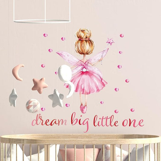 Back of Little Ballerina Wall Decals for Girls Bedroom Princess Wall Stickers Pink Kids Room Decor Decoration Watercolor Wall Murals Peel and Stick for Playroom Classroom Living Room Nursery