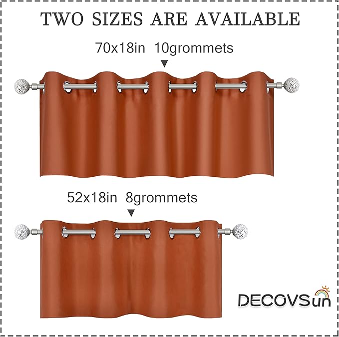 Burnt Orange Red Valances for Windows 70X18 Inches Blackout Thermal Insulated Valance with Grommet Top for Kitchen Living Room Short Straight Drape Valance for Bedroom 1 Panel Terracotta Rust