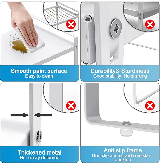 11'' Wide Expandable Cabinet Shelf Organizer Rack Adjustable Length 14''-26'' Pantry Shelf Spice Rack Heavy Duty Nonslip Kitchen Counter Storage Shelves Pantry Cupboard Under Sink Countertop White