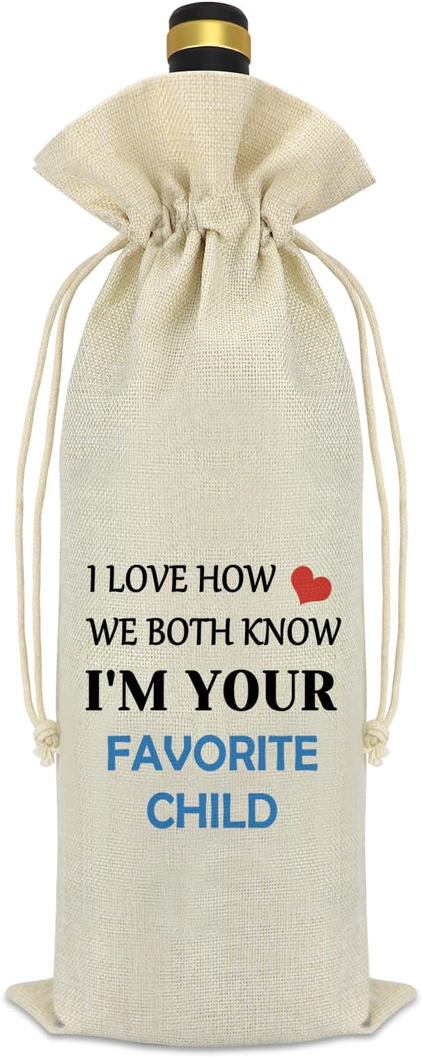 Best Gifts for Dad from Kids Gifts for Mom from Daughter Son Wine Bag Birthday Gifts for Dad Grandpa Thanksgiving Mothers Day Gifts for Mom Grandma Funny Gag Gift Ideas Drawstring Wine Bottle Bag
