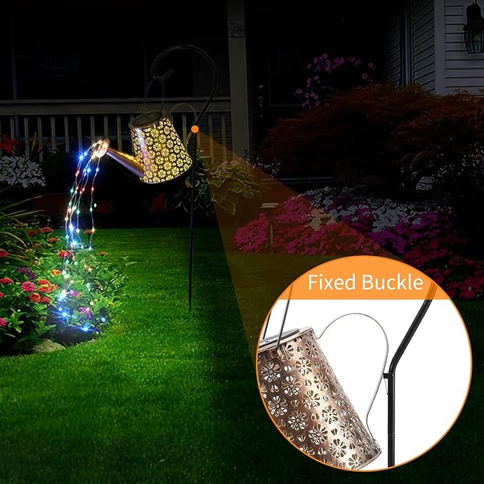 2 Pack Solar Watering Can Lights with Shepherd Hook, 8 Multi-Color Changing Modes, IP65 Waterproof, 60pcs String Lights for Outdoor Garden Pathway Lawn Patio Deck Walkway Courtyard