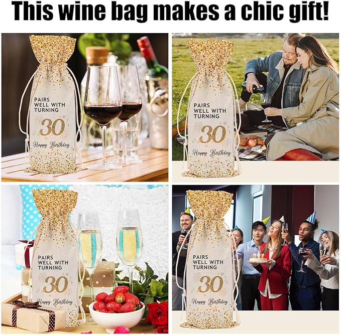 30th Birthday Wine Bag 30th Birthday Decorations for Her 30 Year Old Birthday Gifts for Women Men Coworkers Lady Friend Him Her Bestie Anniversary Wine Bags