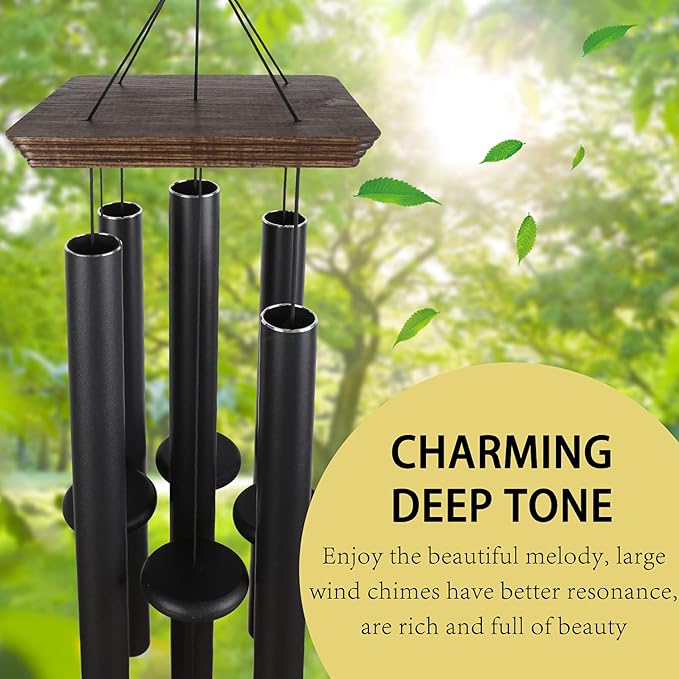 48" Large Wind Chimes for Outside Deep Tone, Wood Wind Chimes Outdoor Clearance, Memorial Gifts for Mother's Day and Christmas, Outdoor Decor for Garden, Patio, Yard(Big Wind Chime, Black)
