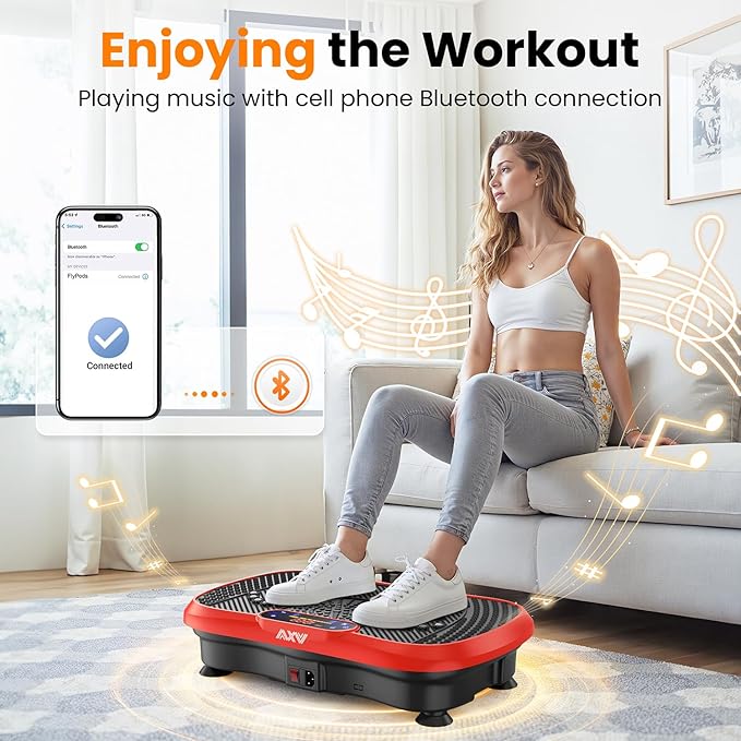 AXV Vibration Plate Fitness Platform Exercise Machine Vibrating Lymphatic Drainage Shaking Full Body Shaker Workout Vibrate Stand Shake Board Sport Gym for Weight Loss Fat Burner for Women Men