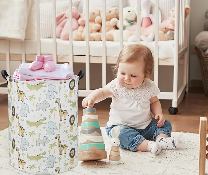 Animal Baby Laundry Basket Baby Hamper Kids Hamper Basket Toy Storage Bin for Boys Room Decor Baby Nursery Hamper Gift Baskets for Bedroom Bathroom(Green Animal)