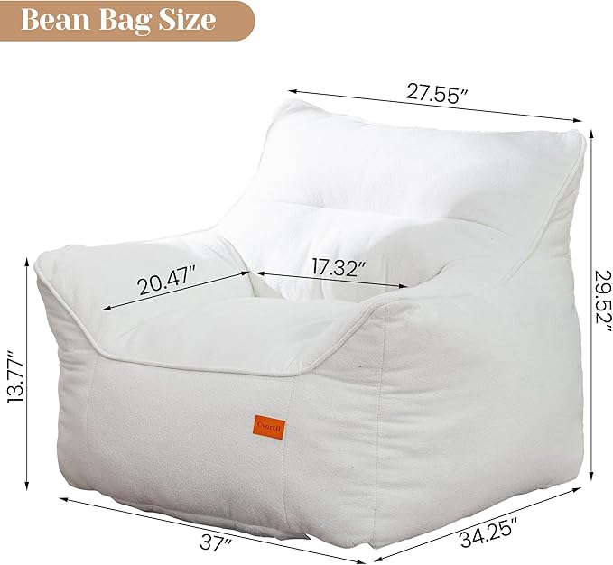 Bean Bag Chair for Adults, Comfy Tufted Bean Bag Chair Sofa with Armrests, Lazy Beanbag Chair with Foam Filler Stuffed Bean Bag Couch Sofa for Reading in Bedroom, Living Room and Dorms