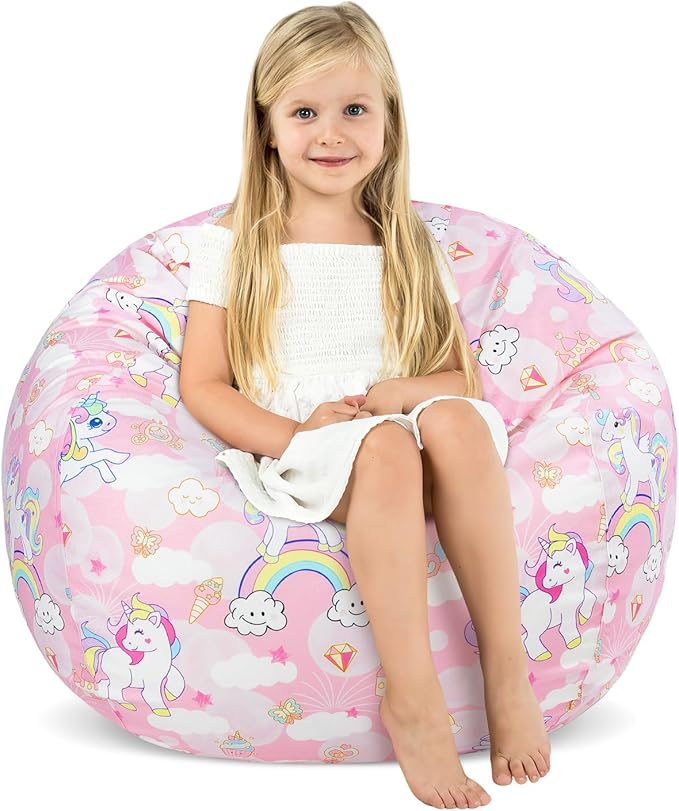 Bean Bag Chair for Kids Stuffed Animal Storage Beanbag Chairs,Toddler Toy Storage Organizer for Girls and Boys,Large 32'' Cover Only（No Filling