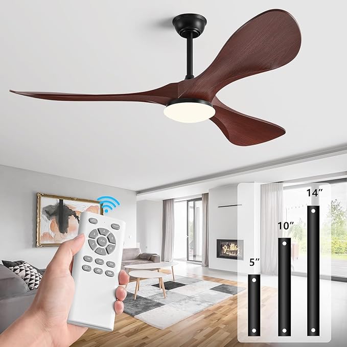60 Inch Super Wide Blade Ceiling Fan with Light and Remote,Outdoor/Indoor Ceiling Fan with 3 Blades Noiseless Reversible DC Motor 6 Speeds with 3 Color Temperature and Timer for living room Patios