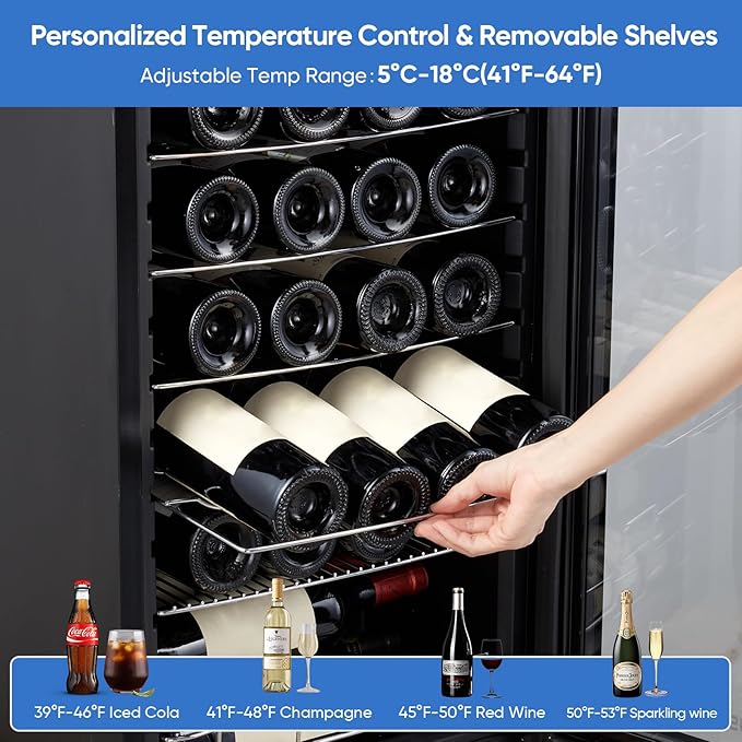 24 Bottle Compressor Wine Cooler Refrigerator with Lock, Freestanding Wine Fridge, 41°F-64°F Digital Temperature Control, Large Wine Cellar for Red, White, Champagne, and Sparkling Wine – Black