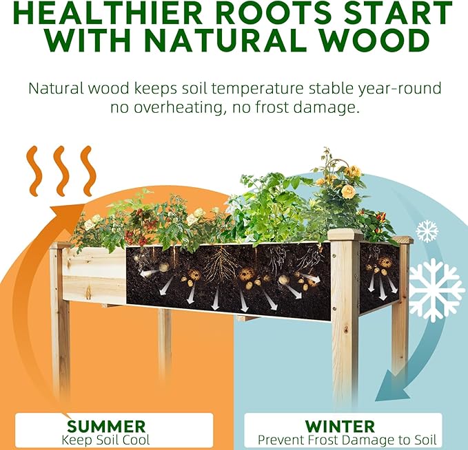 BSP Raised Garden Bed with Legs Outdoor Elevated Planter Box Flower Bed Wood Planter for Vegetable Herb Upgraded Solid Structure Growing Box Suitable for Backyard Patio and Balcony, 48”L X 24”W