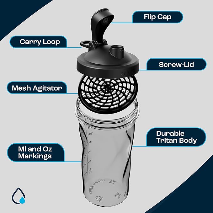 AQUAFIT Protein Shaker Bottle - Shaker Cups For Protein Shakes - Shaker Bottles For Protein Mixes, Protein Shaker Cup Bottle, Workout Shaker Bottle, Protein Shake Bottle, Mixer Bottle (Clear-Black)