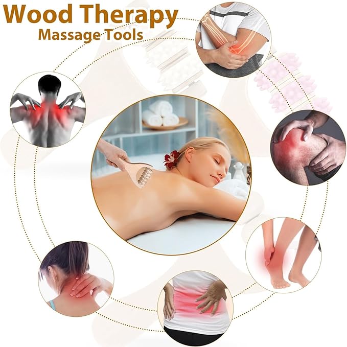 3Pcs Wooden Hand Massage Roller, Manual Wood Therapy Massage Tools Massager Roller for Relaxes Thigh, Leg, Hands Full Body Muscle Men Women Gift