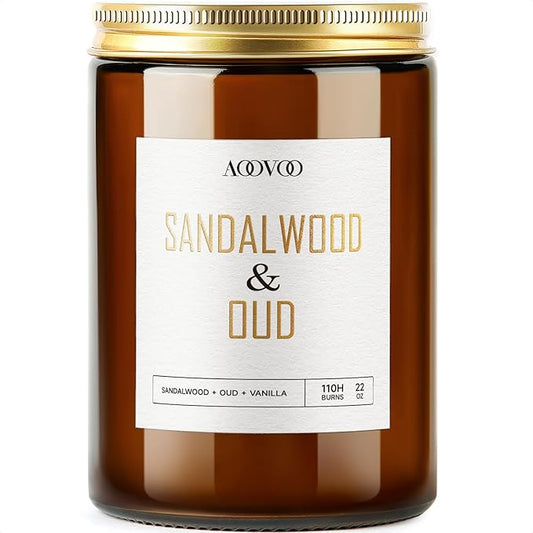 AOOVOO Sandalwood Oud Candle - Large Scented Candles 22oz, Soy Candles, Aromatherapy Candle, Soy Wax Candle
