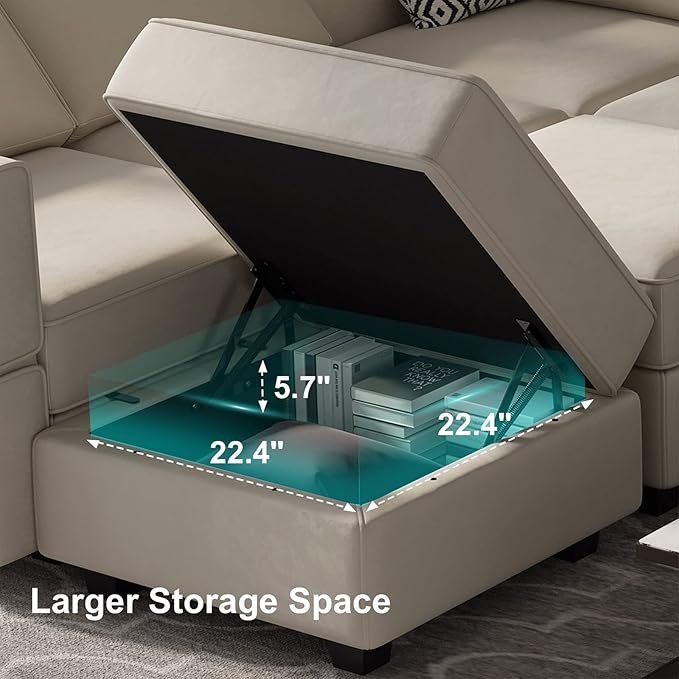 Belffin Modular Sectional Sofa with Storage Chaises Sectional Sleeper Sofa Couch 8 Seat Sectional Bed Grey