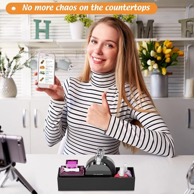 Black Bamboo Drawer Organizer - Silverware&Utensil Holder Organizer for Kitchen Drawers, Multi-Use Drawer Dividers Boxes for Bathroom Counter，Cabinet, Garage, Office Desk, Makeup, Jewelry (12"3"2.5")