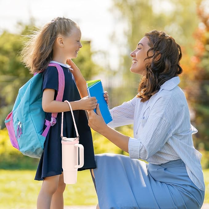 2PCS Water Bottle Handle Strap,Silicone Water Bottle Sling Compatible with Stanley Water Cup Accessories Water Bottle Holder with Strap Fits Most 8-40oz Water Bottles(Pink+Blue)