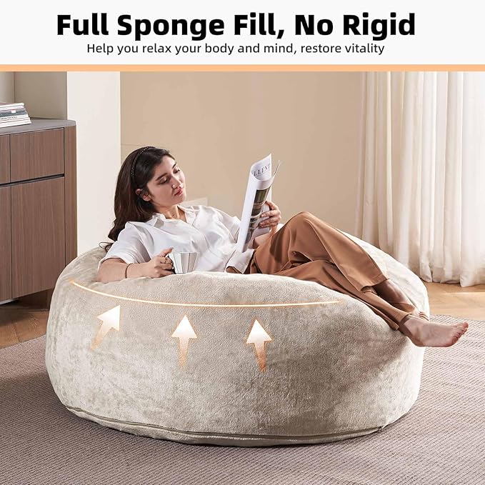 4FT Large Bean Bag Chairs,Big Adult Size Memory Foam Beanbags with Filler Included,Machine Washable corduroy cover,Ultra Soft Plush Gaming Bing Bag Puff Chair for Dorm, Living Room & Bedroom (Apricot)