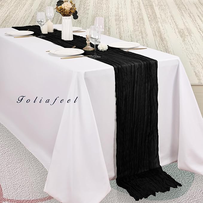 10FT 20 Pack Black Cheesecloth Table Runner 20 x 120 Inch Long Boho Fabric Rustic Cheese Cloth Table Runner for Wedding Bridal Shower Baby Shower Gauze Sheer Birthday Party Table Decorations