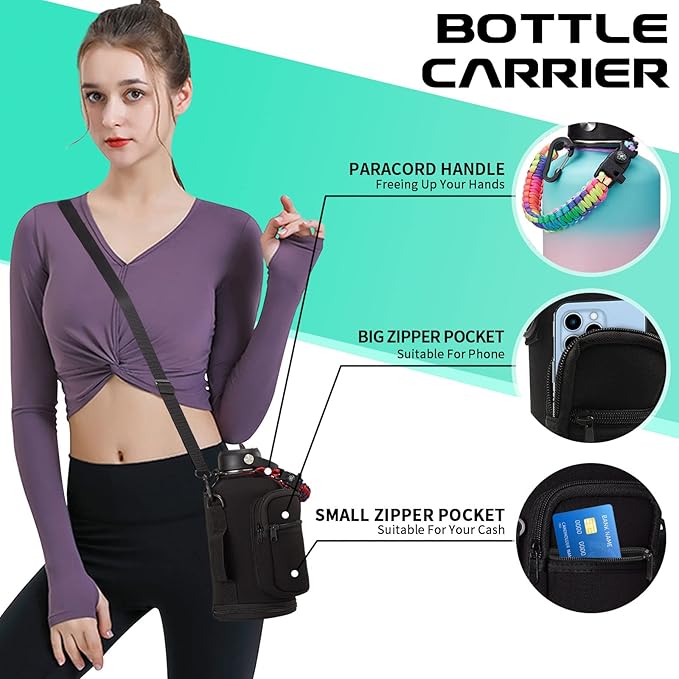 64OZ Insulated Water-Bottle with Paracord-Handle - Half Gallon Water Bottle Jug with Straw & Spout Lids, Bottle Sleeve & Boot, Keep Cold-48h Hot-24h for Fitness Outdoor Camping Hunting, Hiking