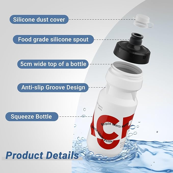 Bike Water Bottle 21oz Bicycle Water Bottle for 5hrs Insulation Sports Squeeze Water Bottle with Leakproof DesignFits Most Bike Cages (Red 21 * 2)