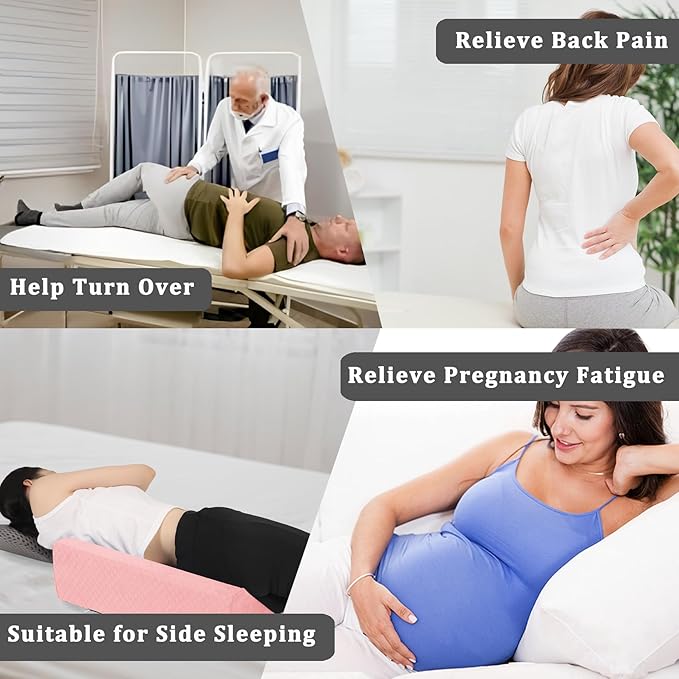 Bed Wedge Pillow for Side Sleeping Foam Filled Body Positioning Triangle Pillow Suitable for Pregnancy and Surgery Prevent Bed Sore for Leg and Back Support with Pillow Case (Pink)