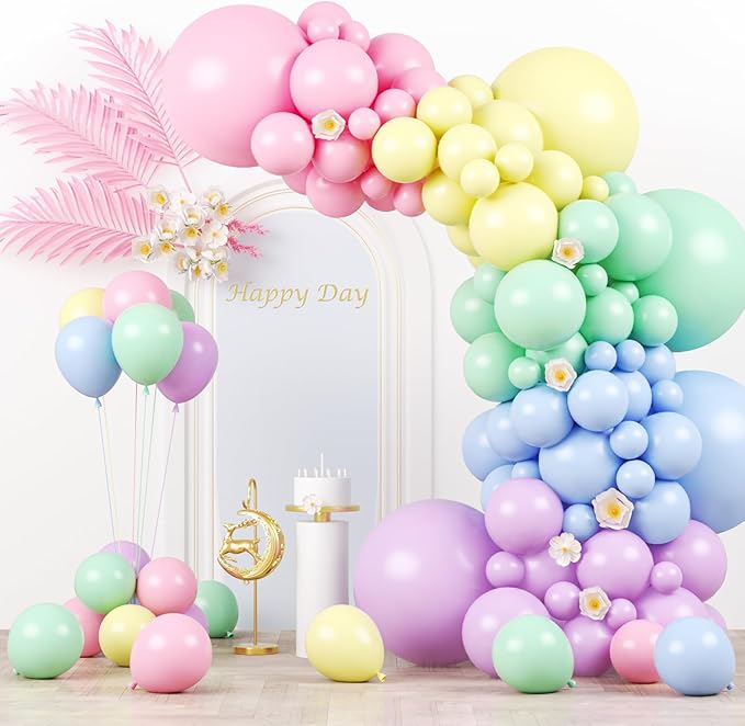 130pcs Pastel Balloons Different Sizes 18" 12" 10" 5" Macaron Latex Balloon Garland Arch Kit for Birthday Easter Baby Shower Graduation Wedding Gender Reveal Anniversary Party Decorations