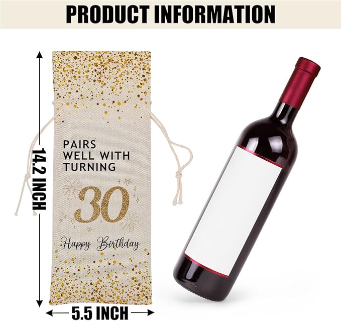 30th Birthday Wine Bag 30th Birthday Decorations for Her 30 Year Old Birthday Gifts for Women Men Coworkers Lady Friend Him Her Bestie Anniversary Wine Bags