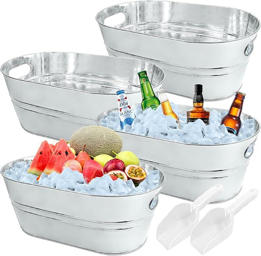 4Pcs 4 Gallon Galvanized Bucket Ice Bucket Large Metal Drink Buckets for Parties Beer Beverage Tub with Scoops for Champagne Cocktails Wine Cooling for Mimosa Bar Supplies