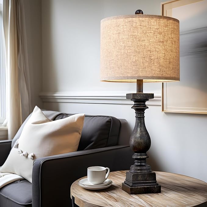 BOBOMOMO Retro 27" USB Charging Ports A/C Farmhouse Single Lamps for Bedrooms Retro Side Table Lamps Bedside Lamp for Side Nightstand Living Room 1 Pack