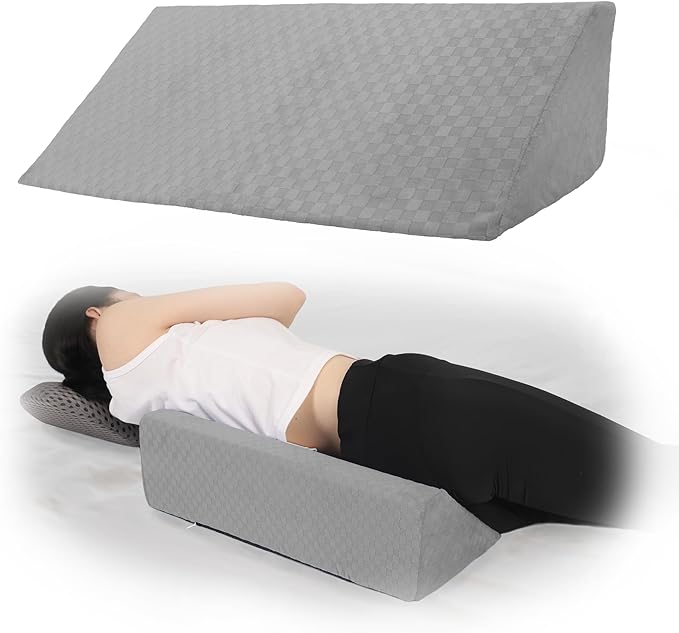 Bed Wedge Pillow for Side Sleeping Sponge Filled Body Positioning Triangle Pillow Suitable for Pregnancy and Surgery Prevent Bed Sore for Leg and Back Support with Pillow Case (Light Gray)